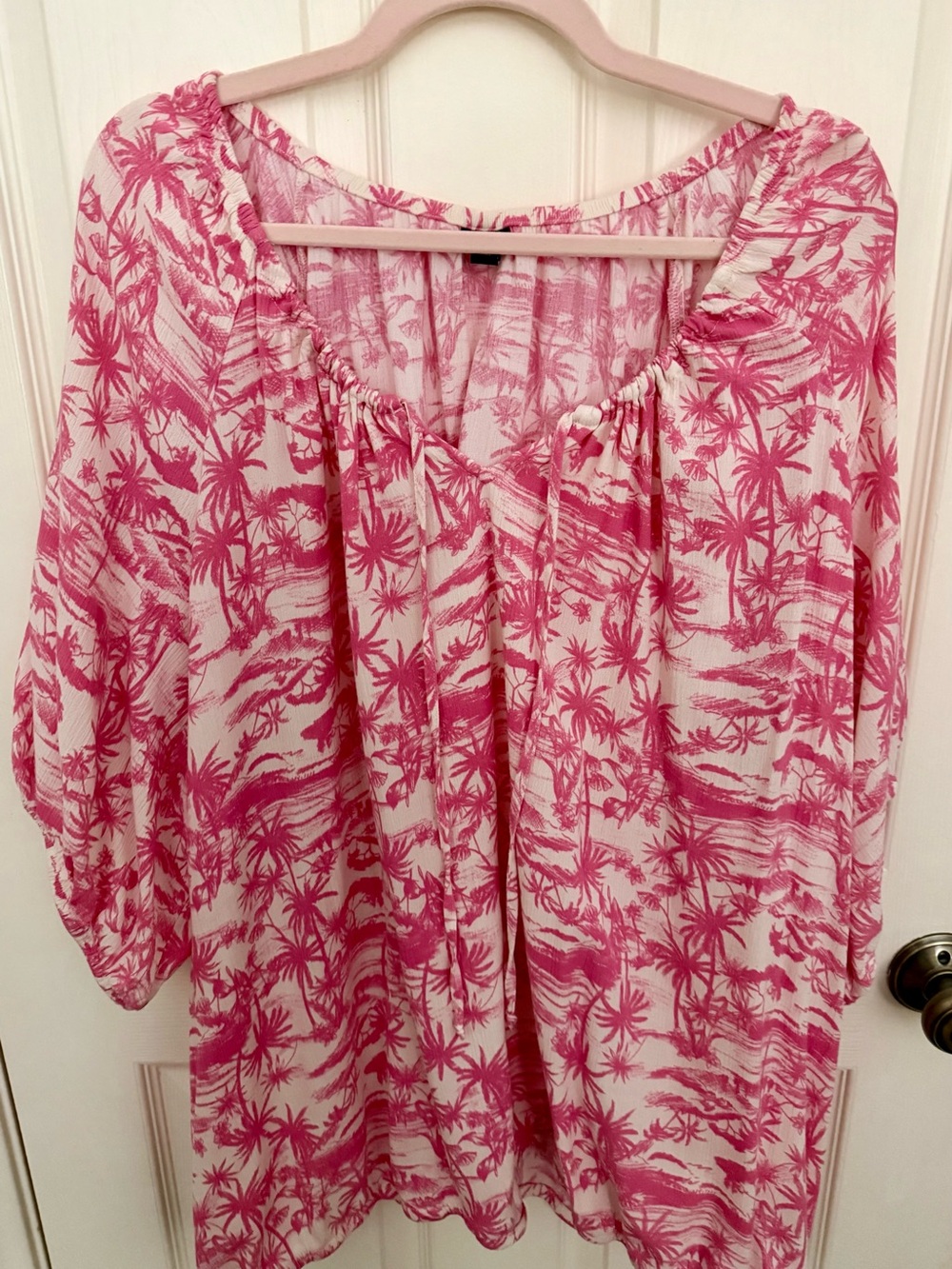 Torrid Pink Tropical Print Peasant Top Size 5